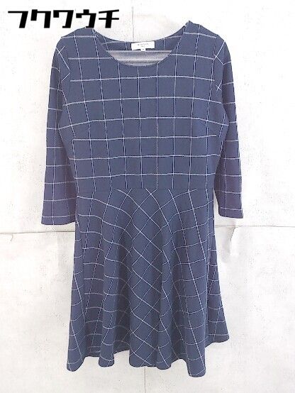 ◇　NATURAL　BEAUTY　BASIC　　ブロックチェック　長袖　膝丈　ワンピース　サイズM　ネイビー　ホワイト　レディース 【中古】 【1104010009424】 5,881円