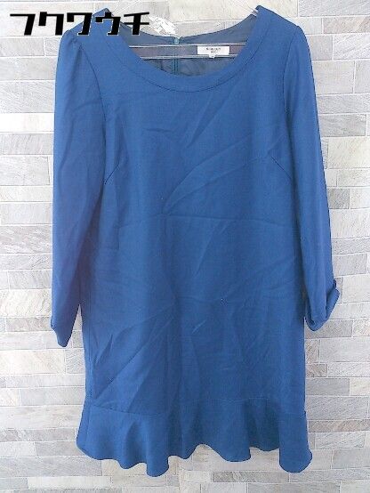 ◇　NATURAL　BEAUTY　BASIC　バックジップ　長袖　膝丈　ワンピース　サイズM　ネイビー　レディース 【中古】 【1104010009110】