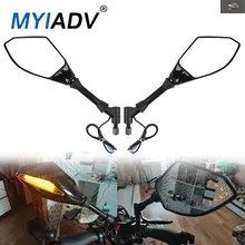 10mm リアサイドミラー オートバイミラー LEDターンシグナルライトインジケーター付き ホンダ ヤマハ