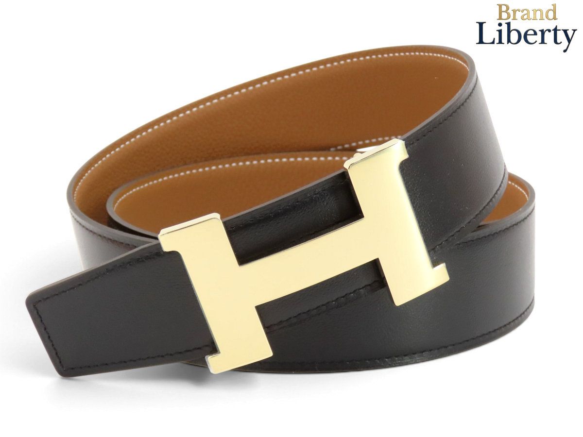 【未使用】エルメス HERMES コンスタンス Hベルト パーマブラス リバーシブル 38MM ワイド 幅広 90 ゴールド ブラック ゴールド金具 トゴ ボックスカーフ バックル：H074562CP2K ベルト：H077971CAAA090 K刻