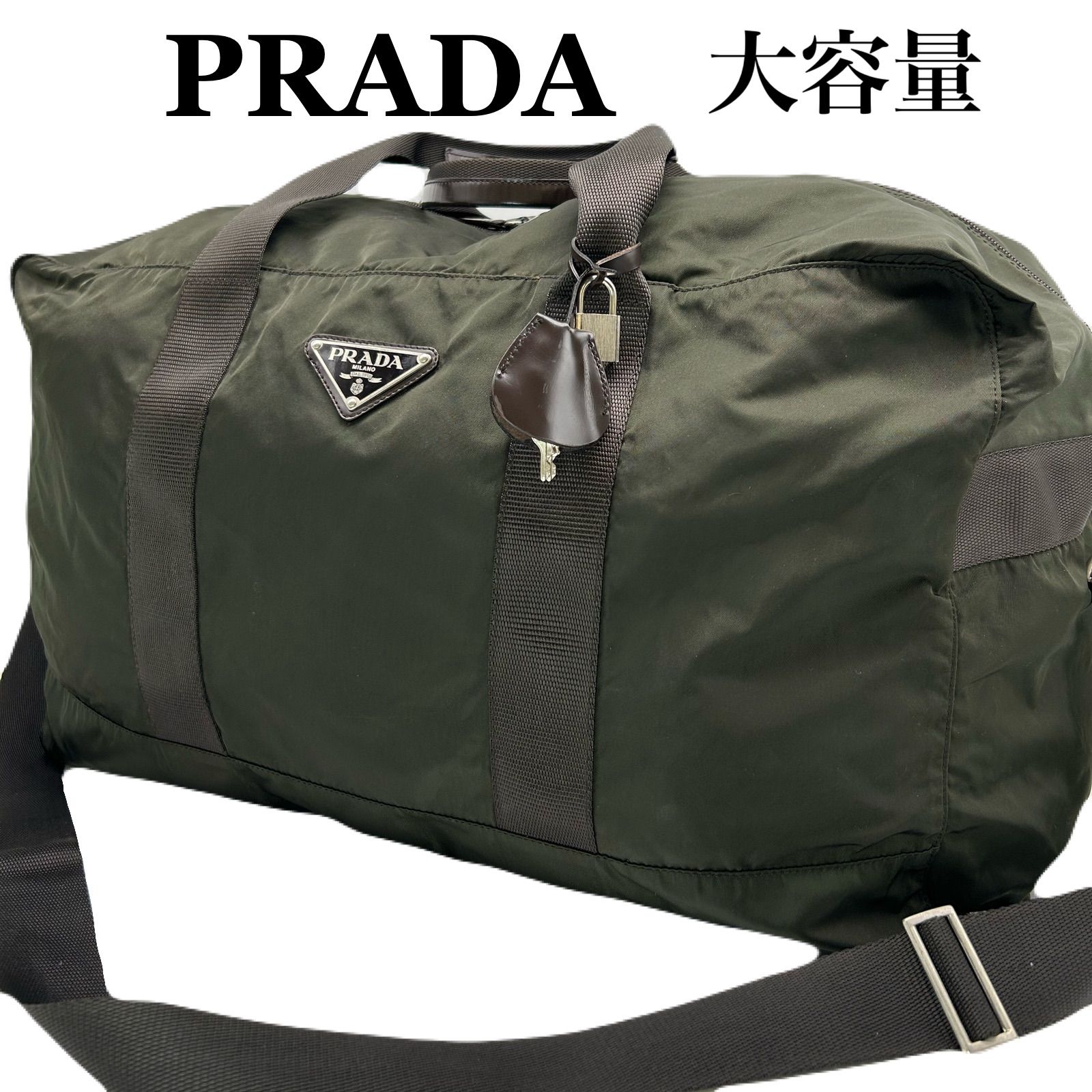 プラダ ボストンバッグ 2way 三角ロゴプレート ナイロン 大容量 グリーン PRADA プラダ ボストンバッグ 2way 三角ロゴプレート ナイロン 大容量