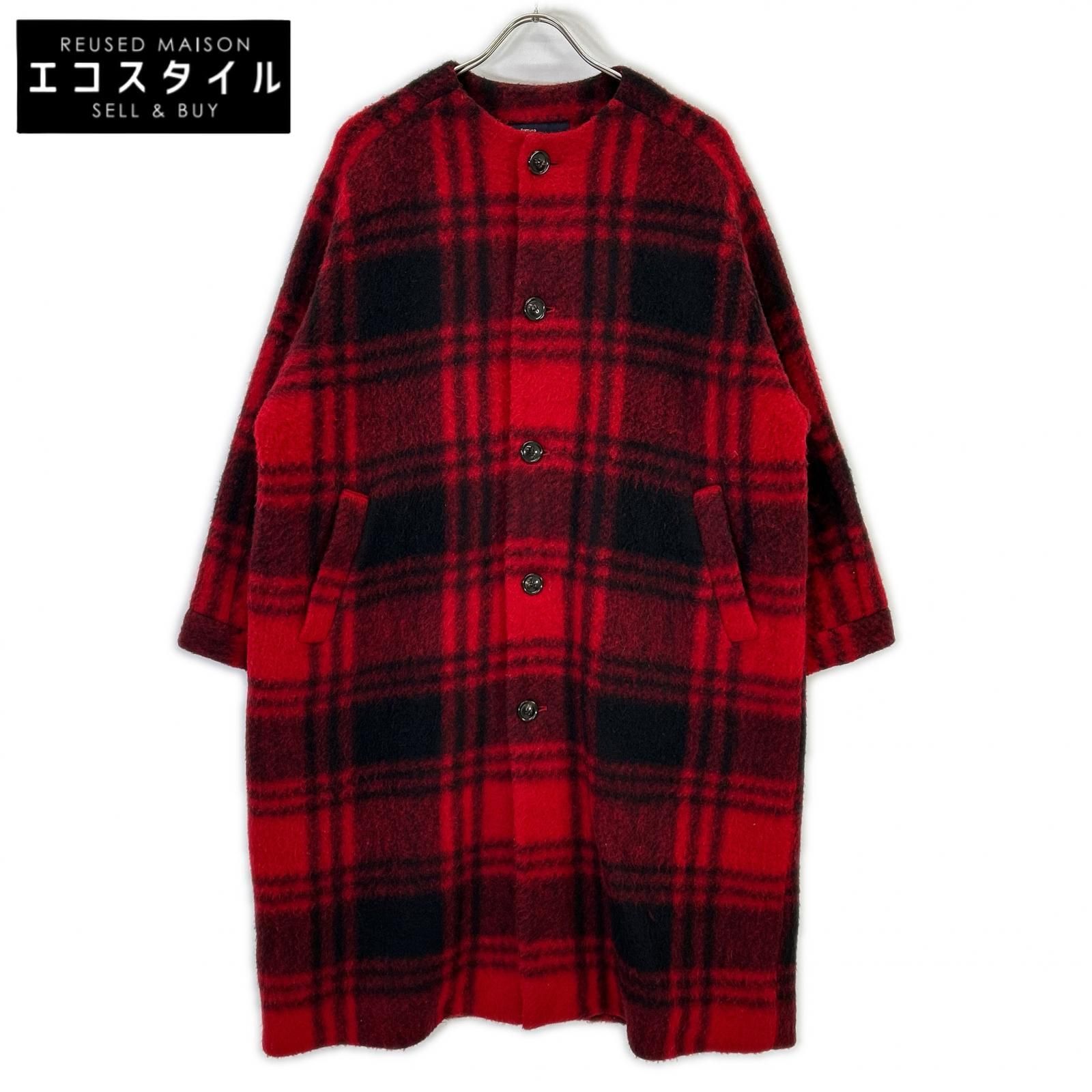 BEAMS BOY ビームスボーイ 13-19-0533-803 レッド スライバー タータンチェック ノーカラー コート