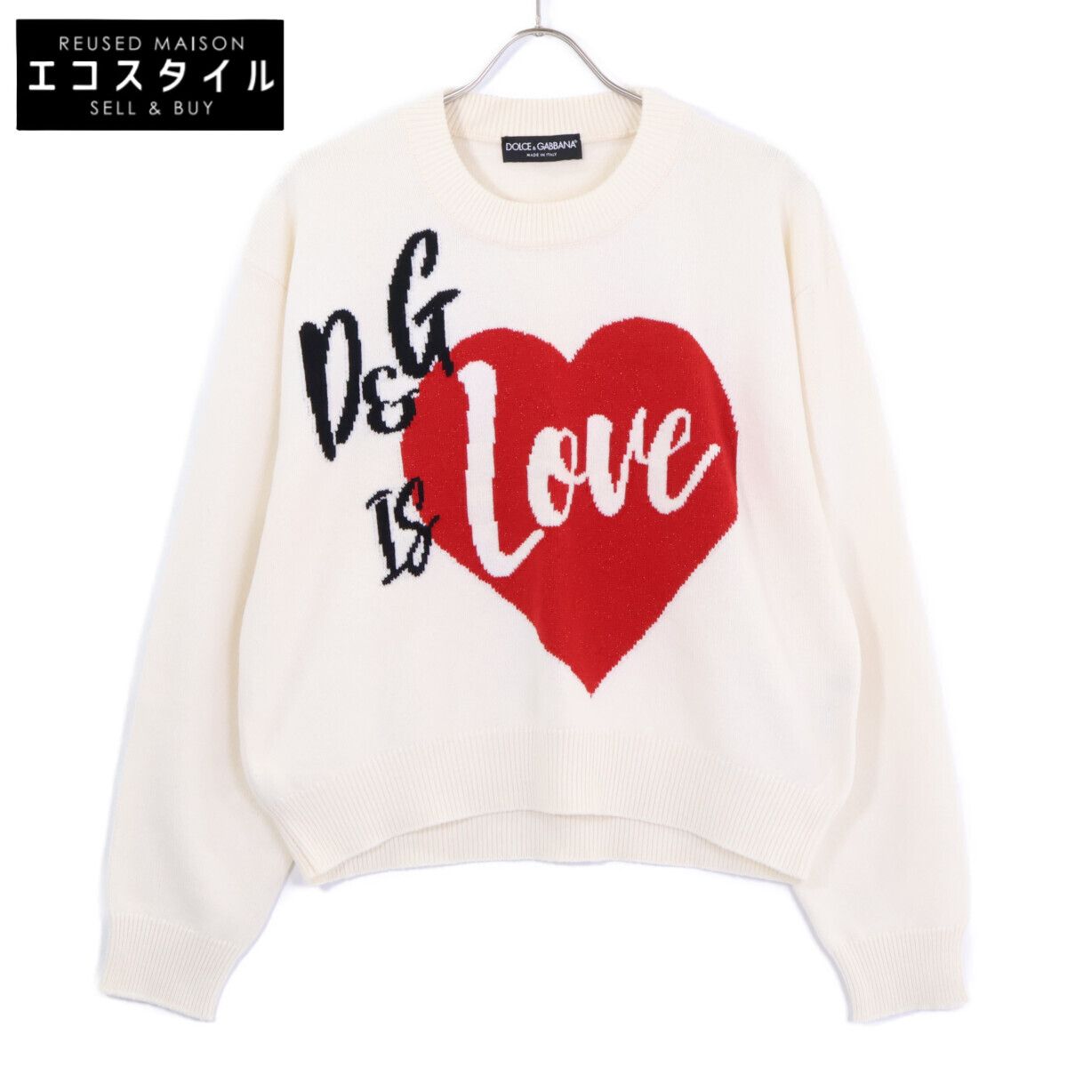 DOLCE&GABBANA　ドルチェアンドガッバーナ　FX364T アイボリー カシミヤ ハート クルーネックニット　44 35,679円