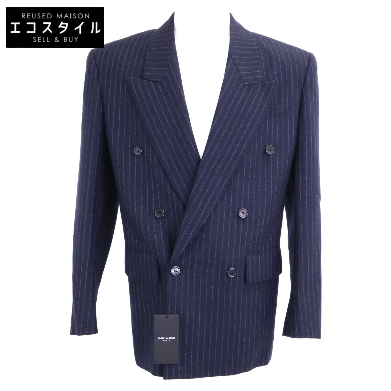 SAINT LAURENT PARIS　サンローランパリ　【新品同様/国内正規】786846 ストライプ ショルダーパット入り ピークドラペル ダブルジャケット　46