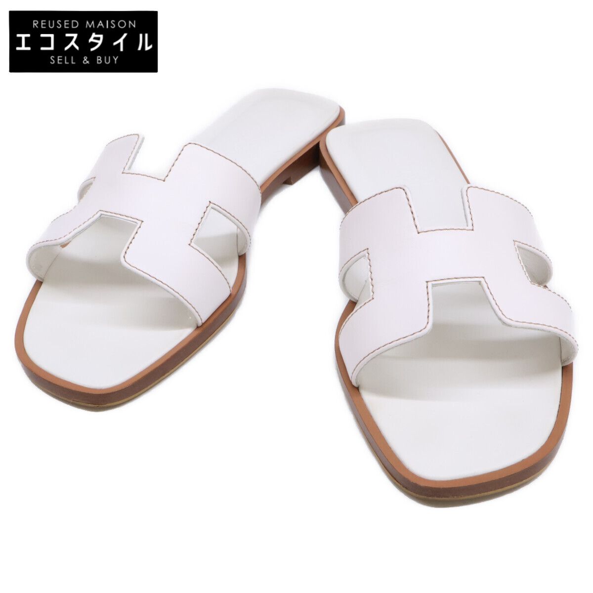 HERMES　エルメス　【美品】H021056Z オラン Hモチーフ ボックスカーフ フラット サンダル　36 1/2