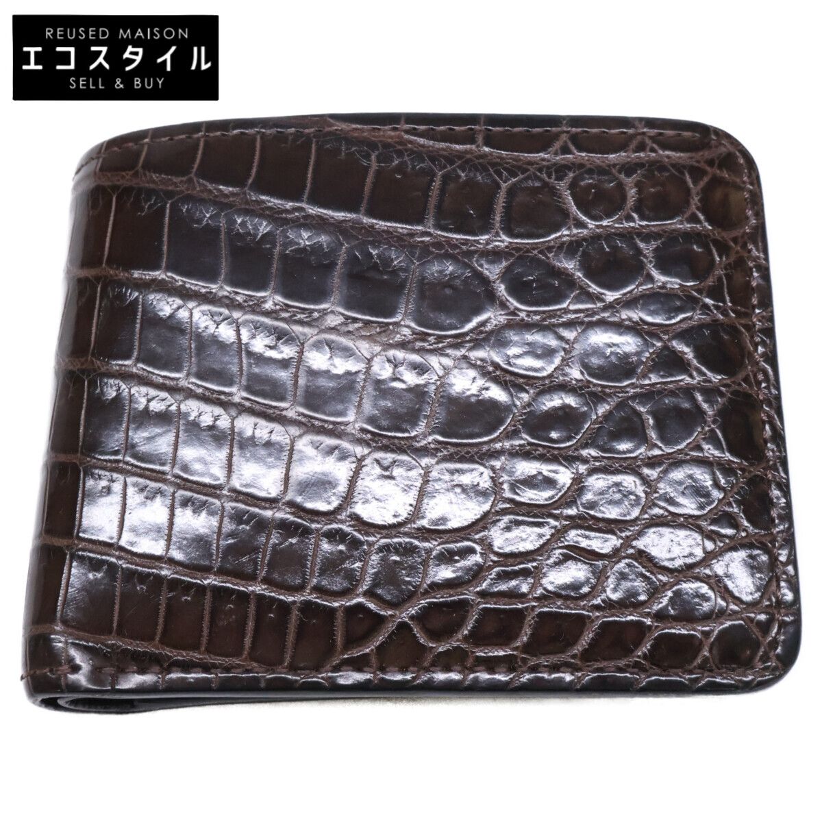 WILDSWANS　ワイルドスワンズ　【美品】GROUNDER/CRC(EB)/CH グラウンダー クロコダイル/イングリッシュブライドル 小銭入れ付き二つ折り財布