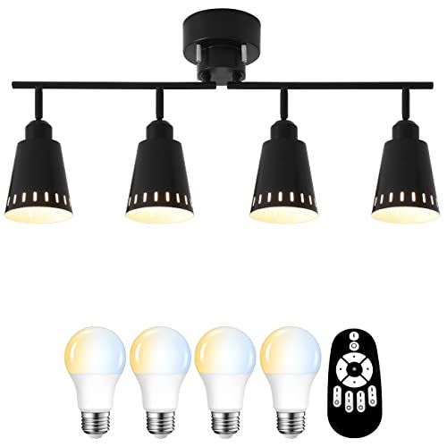 シーリングライト 4灯 6畳 8畳 E26口金 消費電力8.3W（60W形相当） 900LM LED電球60w形付き 調光 調色 リモコン付き スポットライト 北欧 折りたたみ式 遠隔操作 リビング 天井 ダイニング 照明器具 無段階調光調色 f3974d37
