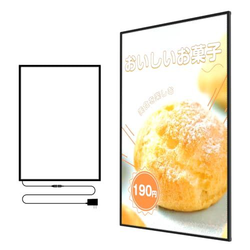 LEDポスターパネルA型 看板 薄型 スリムライトボックス 卓上 壁掛け 光る看板 高輝度5500Lux 電飾看板 LEDパネル 挟み込み式スタンド看板 屋内使用 アルミ製 (ブラック, 01) 国内発送 dffd9575