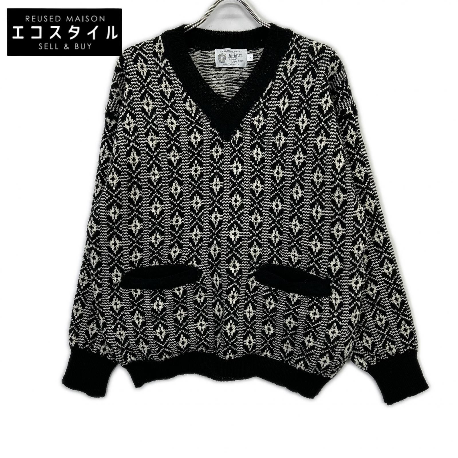 Re-Deux　レドゥー　【美品】EX SANQUHAR SWEATER ヘリテージスタイル 総柄 ウール Vネック ニットセーター　M