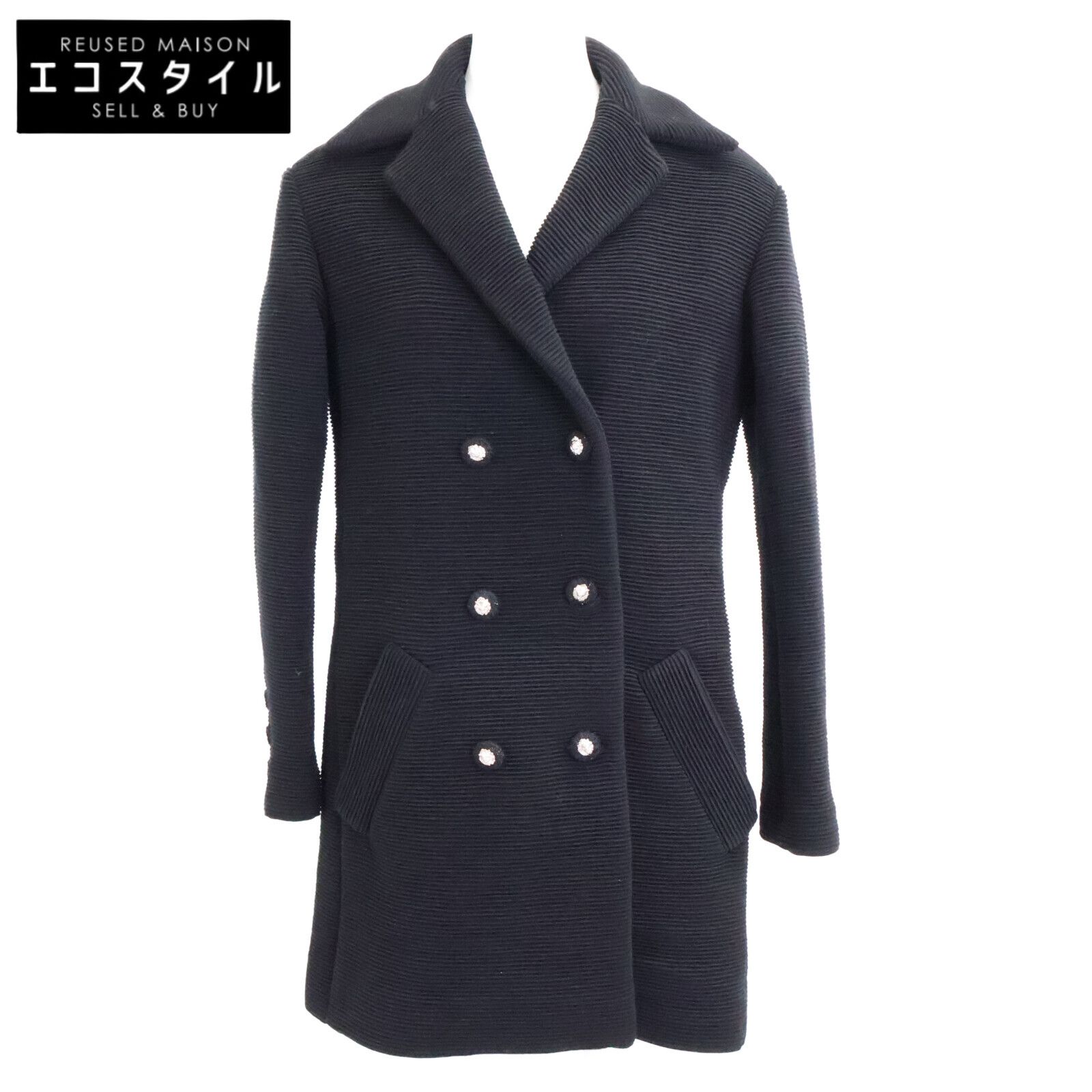 CHANEL　シャネル　美品 国内正規 24-25AW P78175V69999 ウール×シルクライニング ライオン釦 ダブルブレスト リブジャージーロングジャケット　34