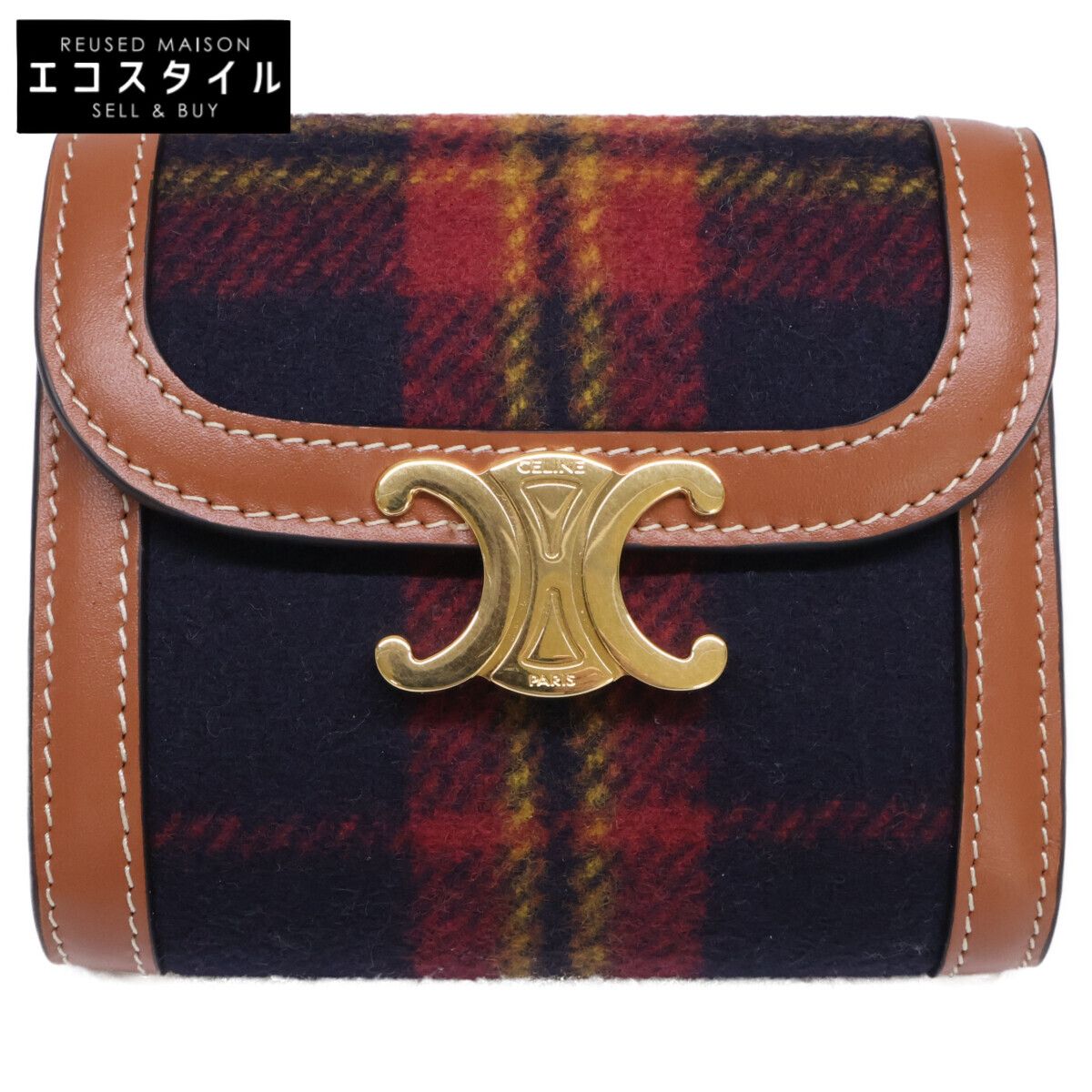 CELINE　セリーヌ　【新品同様】24年製 10D782GEO.14ML SMALL FLAP WALLET タータンチェック/カーフスキン トリオンフ スモール フラップウォレット