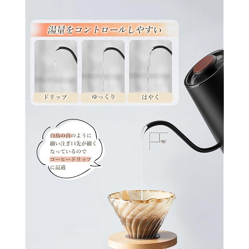 電気ケトル 電気ポット コーヒー1.0L 1200W ドリップ 1°C単位 温度調整 