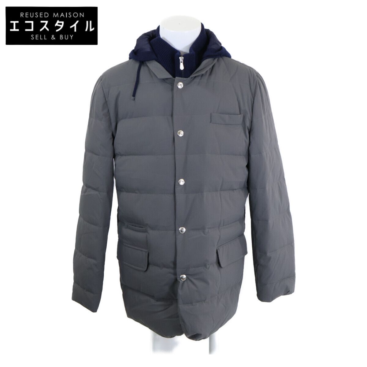 BRUNELLO CUCINELLI　ブルネロクチネリ　【美品/国内正規】LAK1548055 ウール/カシミヤ/シルク ニット切替 フード付ダウンジャケット　L