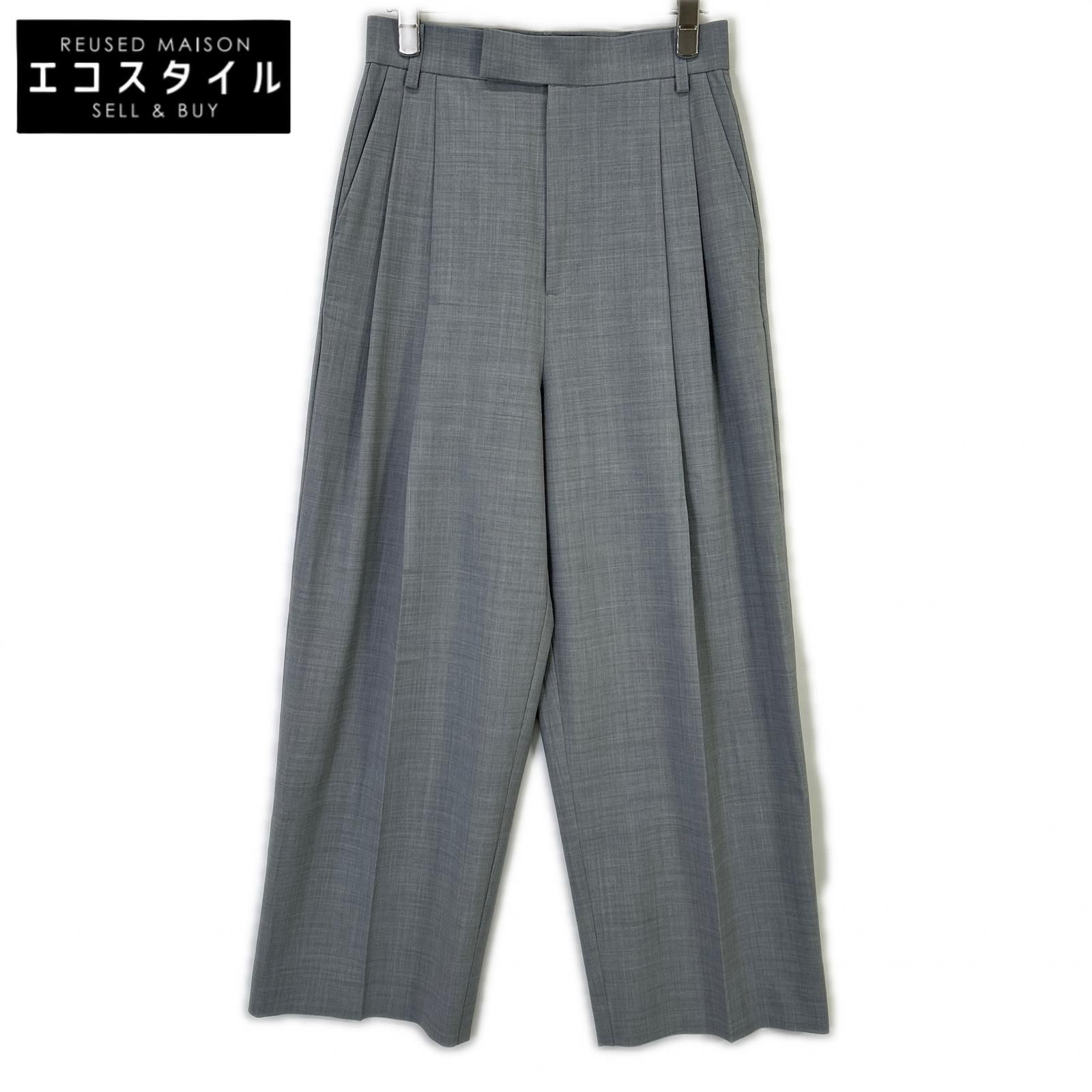 Whim Gazette　ウィムガゼット　24SS WGZ1032102A0008 グレー ハイウエスト セミワイドシルエットウールタックパンツ　36