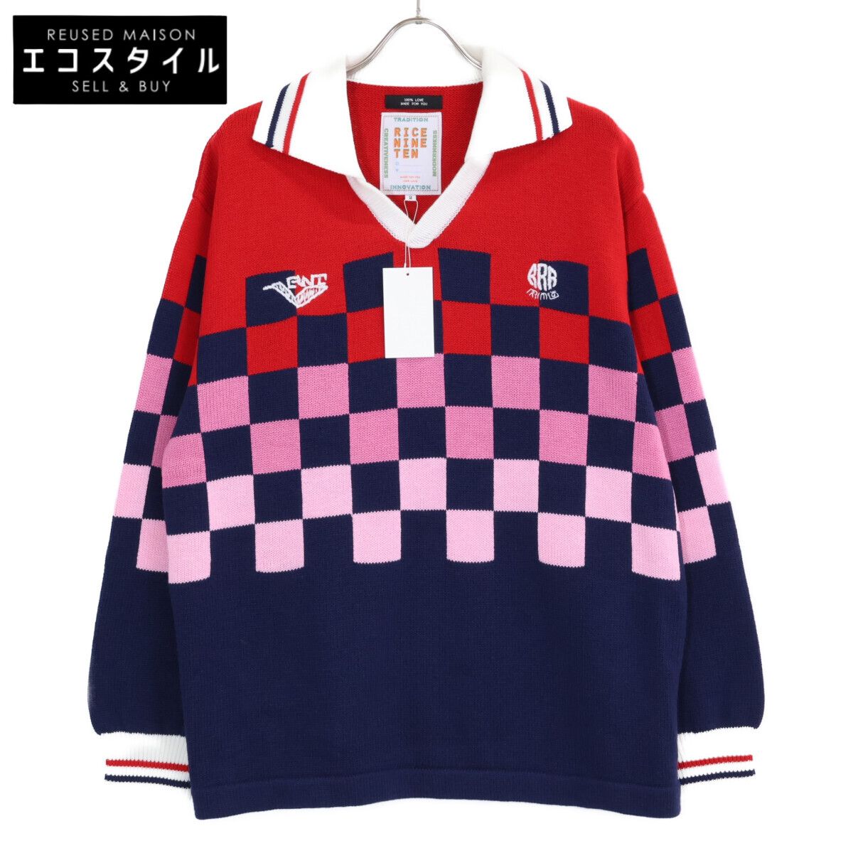 RICE NINE TEN　ライスナインテン　【新品】KN-CH-SOC KNITTING CHECKRD SOCCER JERSEY 襟付きニットセーター　2