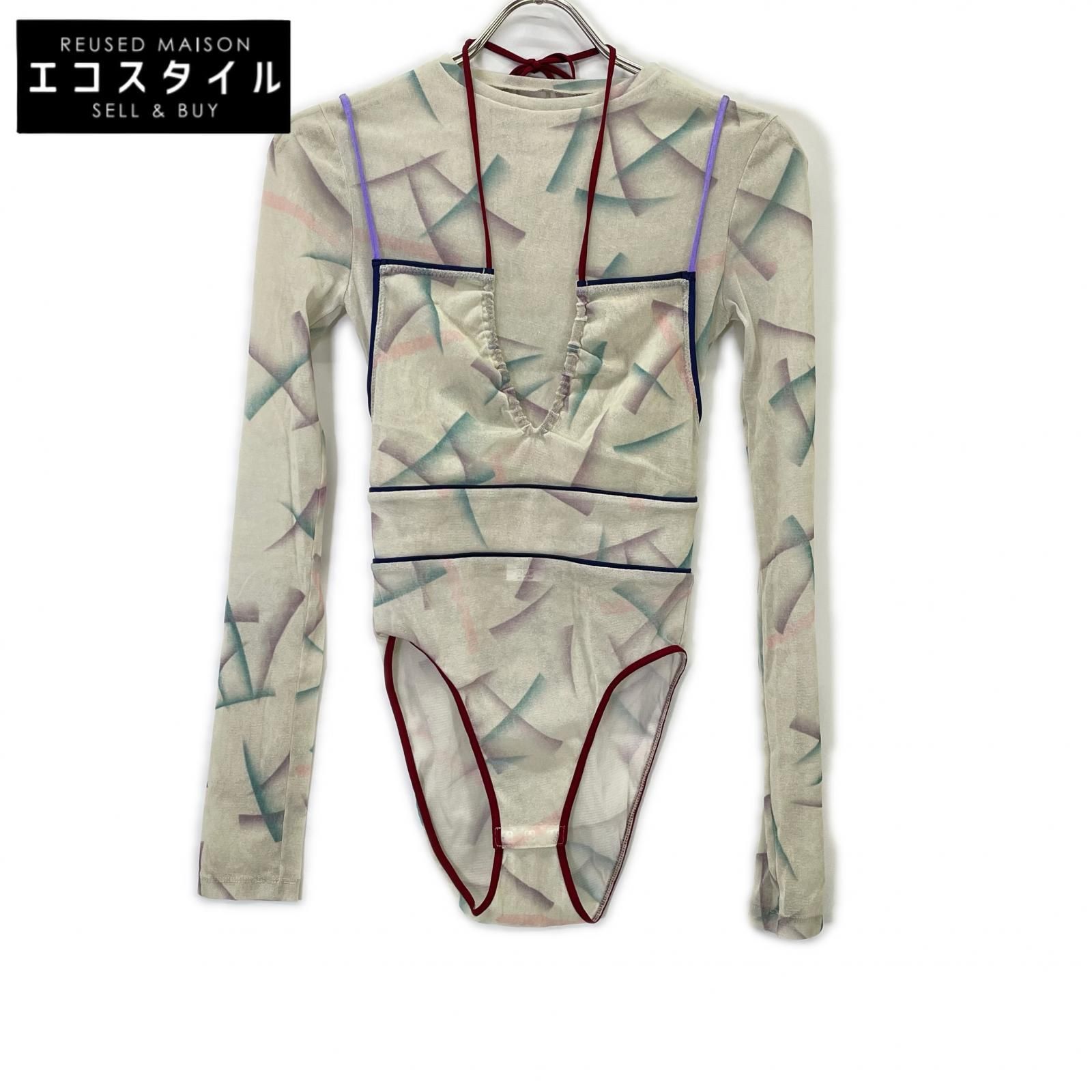 FUMIKA UCHIDA フミカウチダ FU-S-TP005 IVORY FLOCKY PRINTED TULLE DOUBLE-FRONT BODYSUIT 36