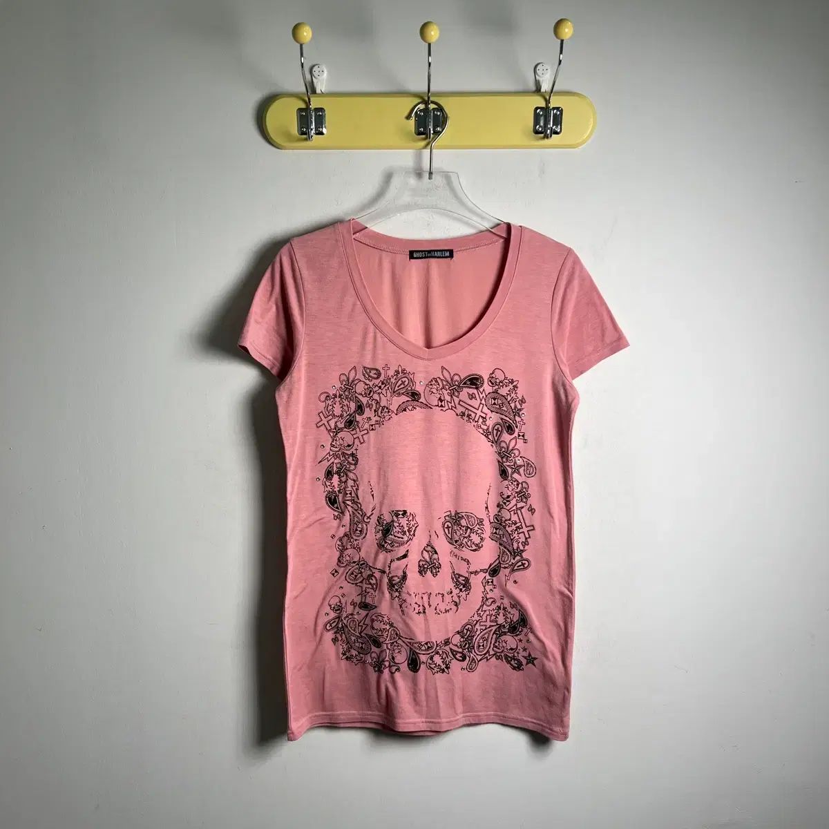 ghost of harlem スカル パンク Vネック 半袖 Tシャツ