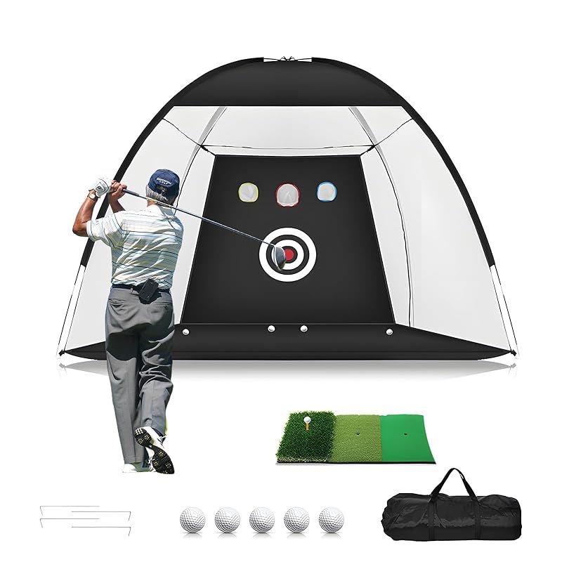 ゴルフ練習ネット 大型 3m×1.8m×2m フルセット 折りたたみ式 屋外・庭用 3種一体型打撃マット・ターゲット・収納バッグ付 工具不要 自宅練習 初心者～中級者対応 1