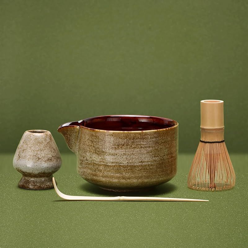 DiDiBirDi 抹茶碗セット、茶道4点セット、抹茶茶碗、抹茶泡立て器スタンド、抹茶竹スコップ (茶杓)、伝統的な竹製茶筅 (茶筌)、茶道愛好家の贈り物 1 4,082円