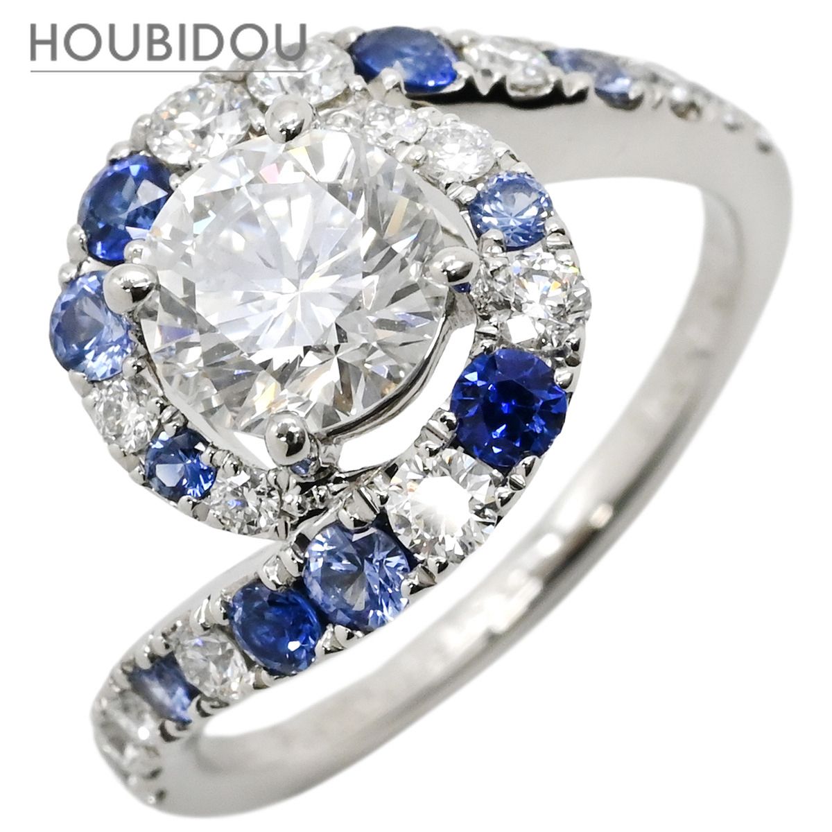 ミキモト MIKIMOTO リング 指輪 ダイヤ 0.97ct サファイア ブルー×プラチナシルバー デザインリング 青 プラチナ950 8.5号【中古】