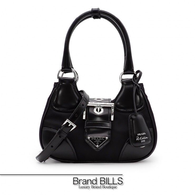 未使用品 PRADA プラダ ムーン バック 2way 1BA381 テスート スパッツォラート レザー Re-Edition 2002 ブラック シルバー金具 レディース