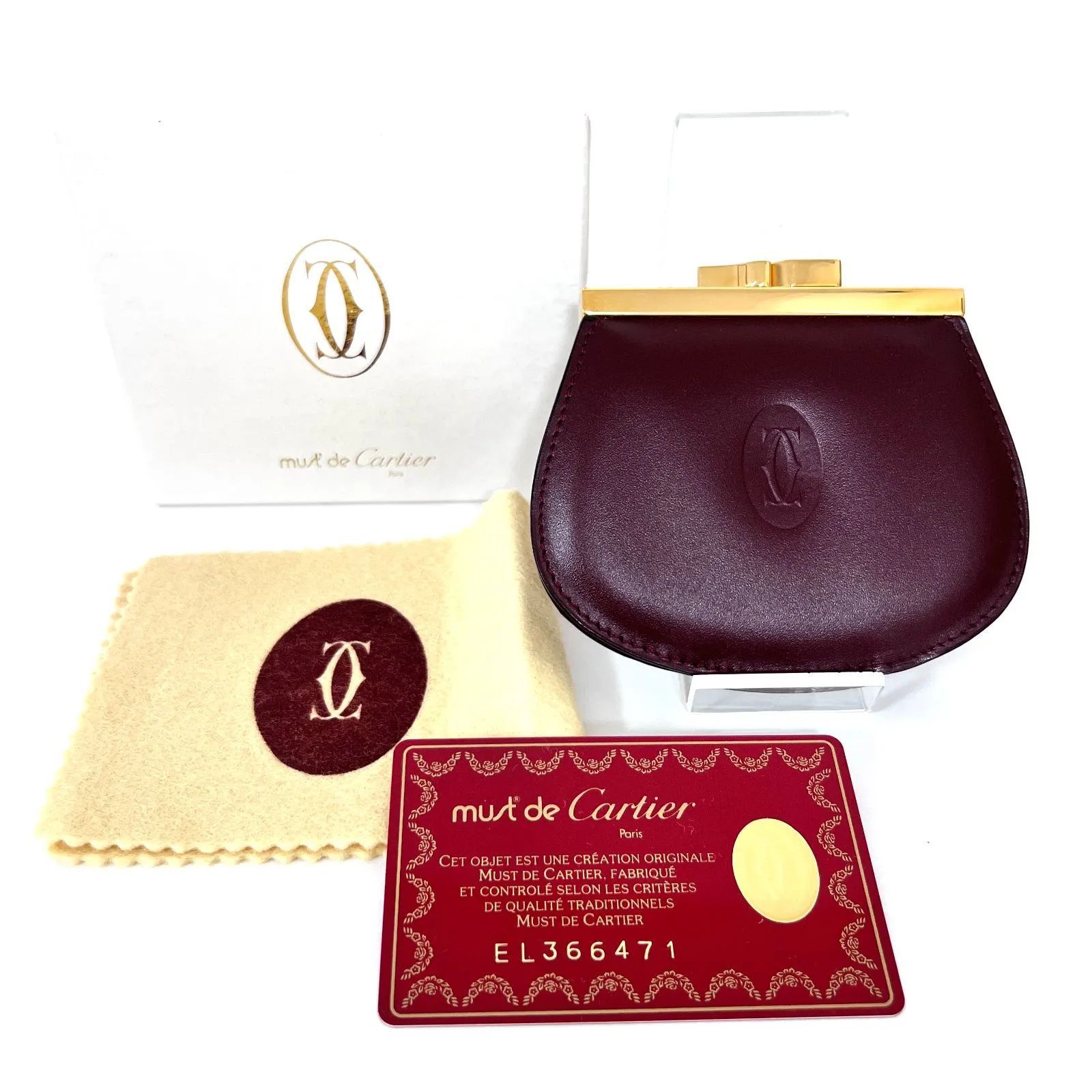 SD7030 新品未使用！ Cartier カルティエ がま口 コインケース コンパクトウォレット 小銭入れ レザー ボルドー マストライン