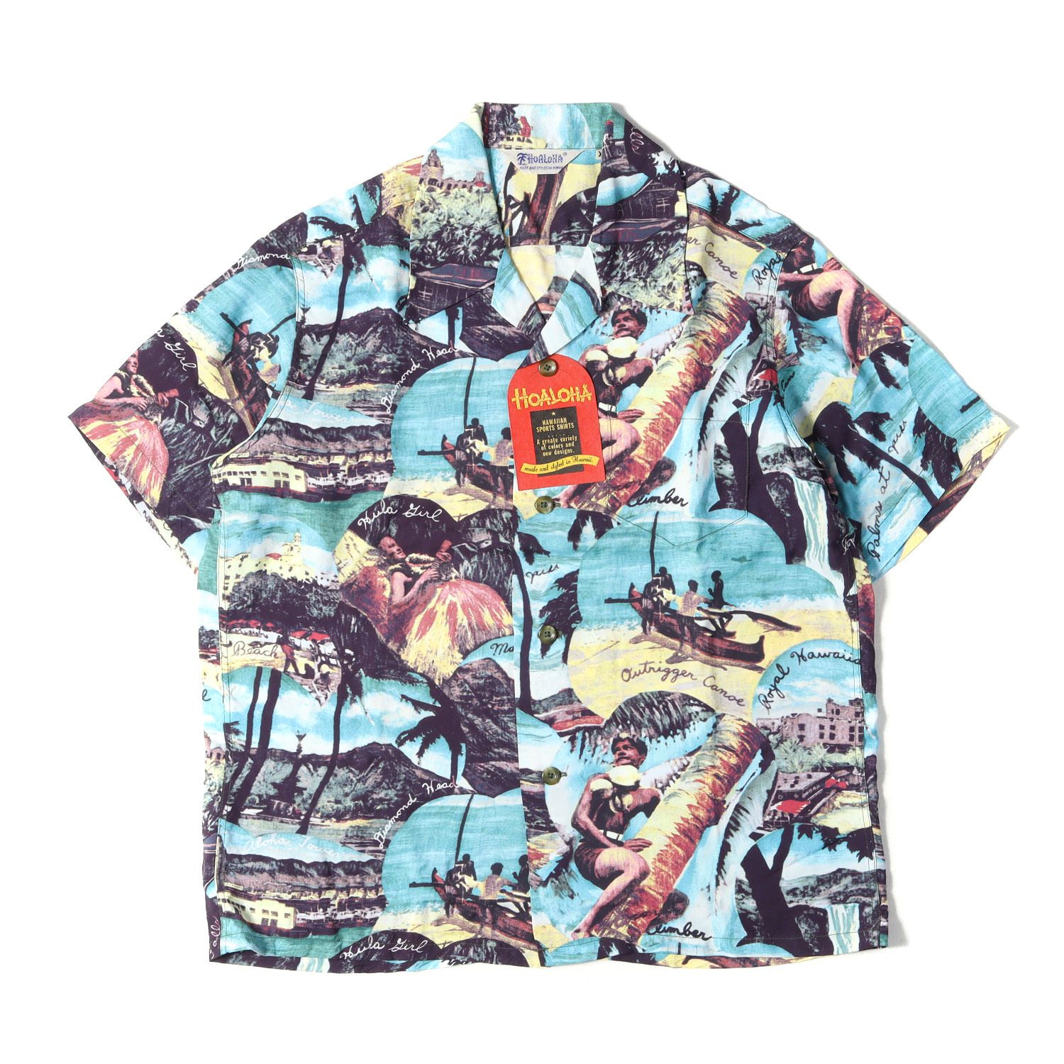 SUN SURF サンサーフ シャツ ブルー系 サイズ:XS | デッドストック | 00s ココナッツクライマー ピクチャー柄 レーヨン アロハシャツ | HOALOHA実名復刻 SPECIAL EDITION | SS31817【メンズ】【中古】