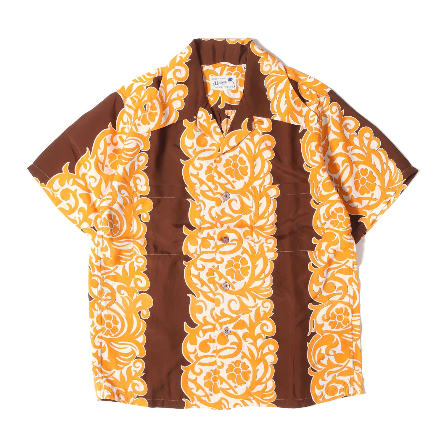 SUN SURF サンサーフ シャツ ブラウン サイズ:XS | デッドストック | 00s ボーダー フラワー柄 レーヨン アロハシャツ | Aloha実名復刻 SPECIAL EDITION | SS32291 | トップス【メンズ】【中古】