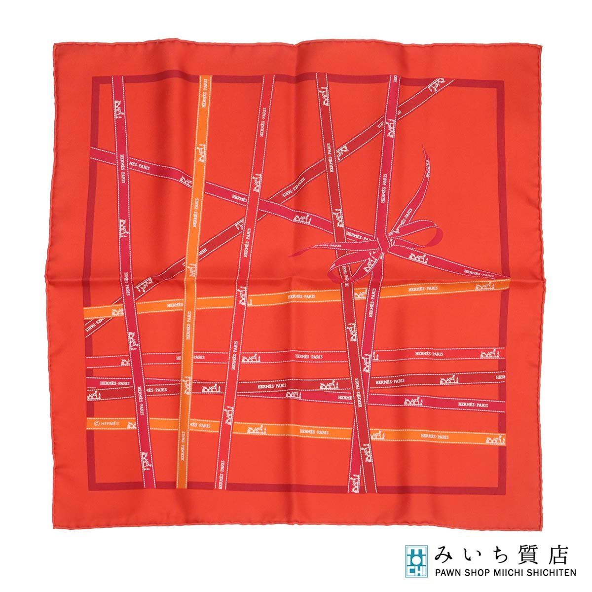 HERMES エルメス カレ40 ガヴロッシュ スカーフ ボリュデュック柄 Bolduc au Carre オレンジ×レッド 箱有 H23917