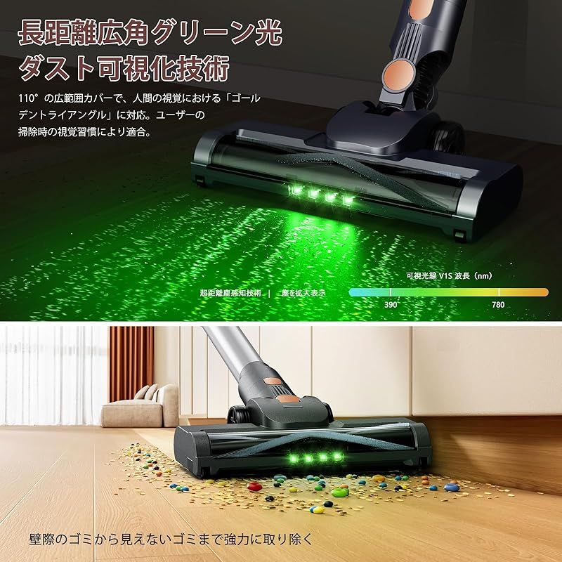 掃除機 コードレス 410Kpa 強力吸引 軽量 自走式 自立式 グリーン