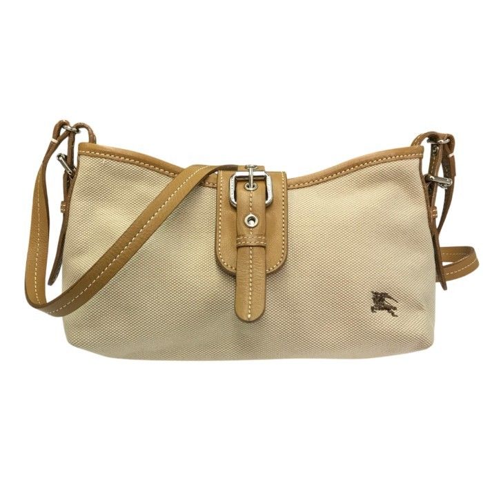 BURBERRY BLUE LABEL バーバリー ブルーレーベル ショルダーバッグ レディース コットン/レザー キャンバス 斜め掛け チェック柄 ベージュ ZA428-502-41 中古 T1
