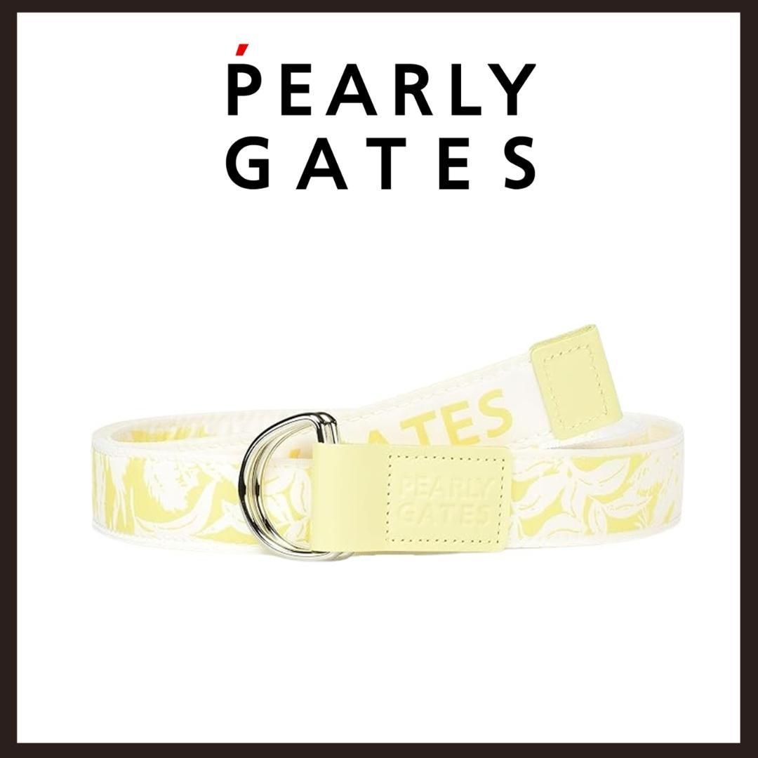 新品 未使用 パーリーゲイツ ボタニカル柄ベルト イエロー ユニセックスモデル【PEARLY GATES】ダブルリング テープベルト