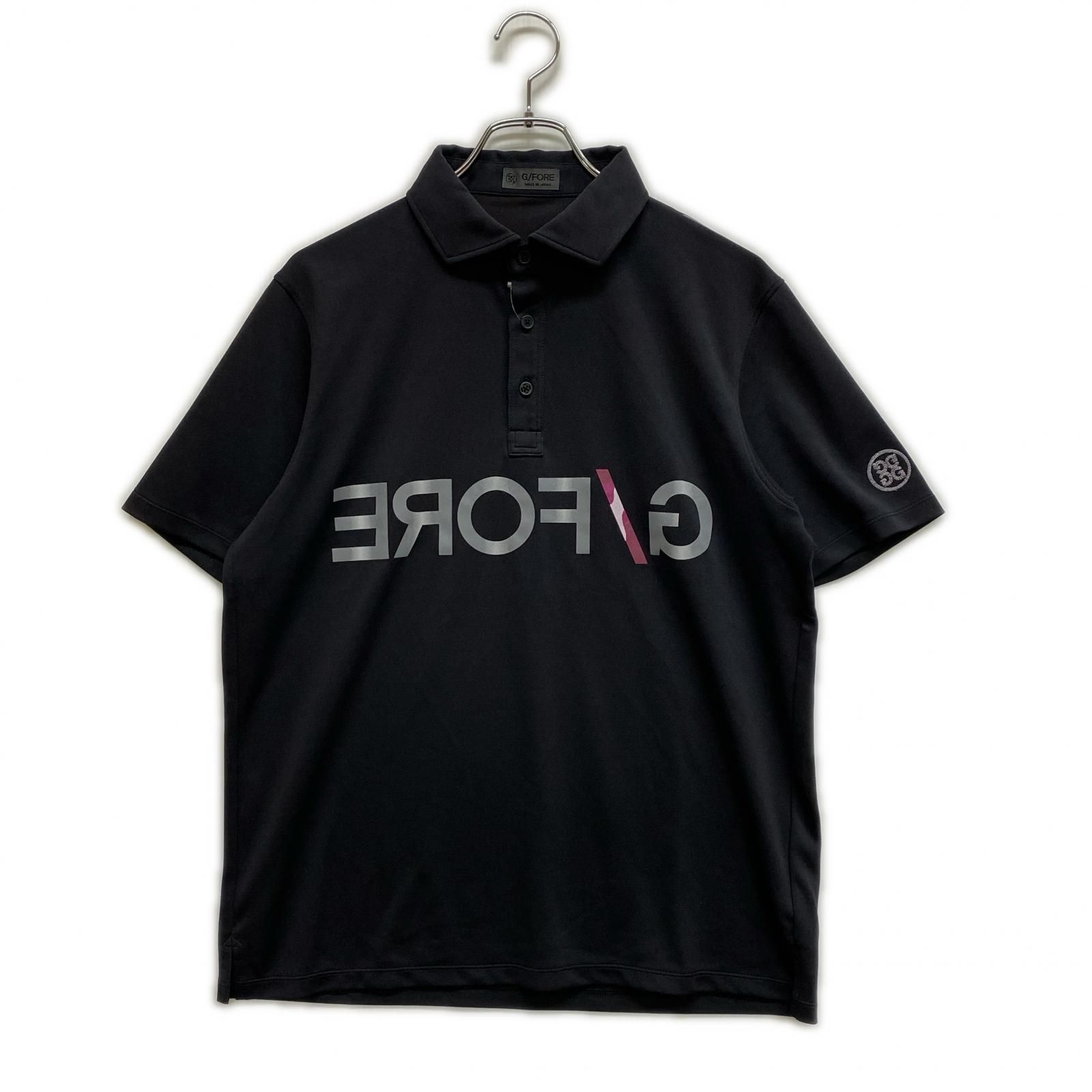 中古 メンズ ジーフォア G/FORE 半袖ポロシャツ 2(L) ブラック ストレッチ ロゴプリント