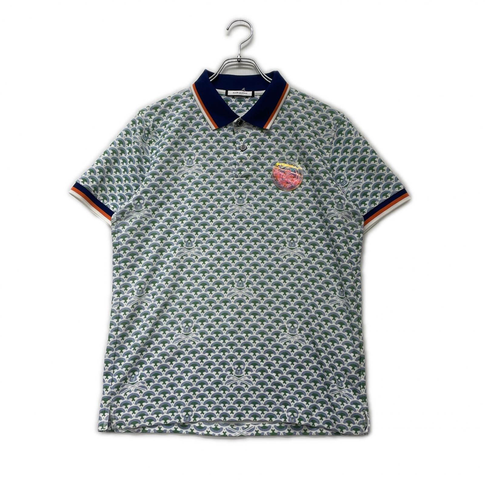 中古 メンズ マークアンドロナ MARK&LONA 半袖ポロシャツ 48(L) 白×緑×水色 春夏 スカル