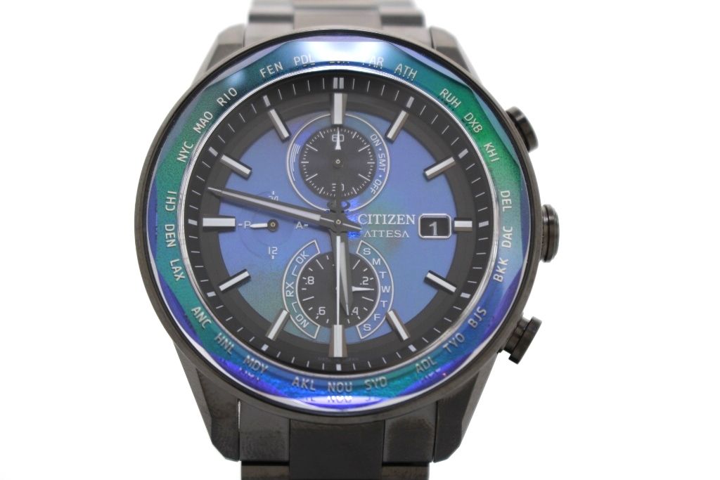 CITIZEN シチズン アテッサ AT8314-53L（H800-00DB002） 腕時計 チタン ブルーグリーン エコドライブ電波時計 メンズ 2148104058867 【200】【中古】