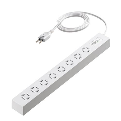 サンワダイレクト 電源タップ AC 8個口 1.5m 雷ガード 絶縁キャップ スイングプラグ 延長コード スリム ホワイト 700-TAP083-15Wkk