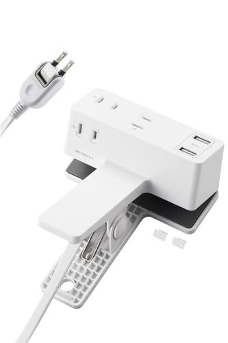 エレコム 電源タップ クリップ 3m [ 3個口 USB-A×2 ] 雷ガード 極性対応 吊り下げ ほこりシャッター付 スイングプラグ ホワイト ECT-3030WHkk