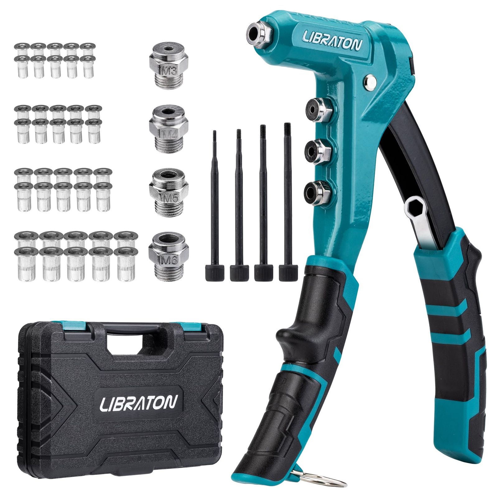 LIBRATON ハンドナッターセット M3 M4 M5 M6 ブラインドナット40個付き 収納ケース付きkk