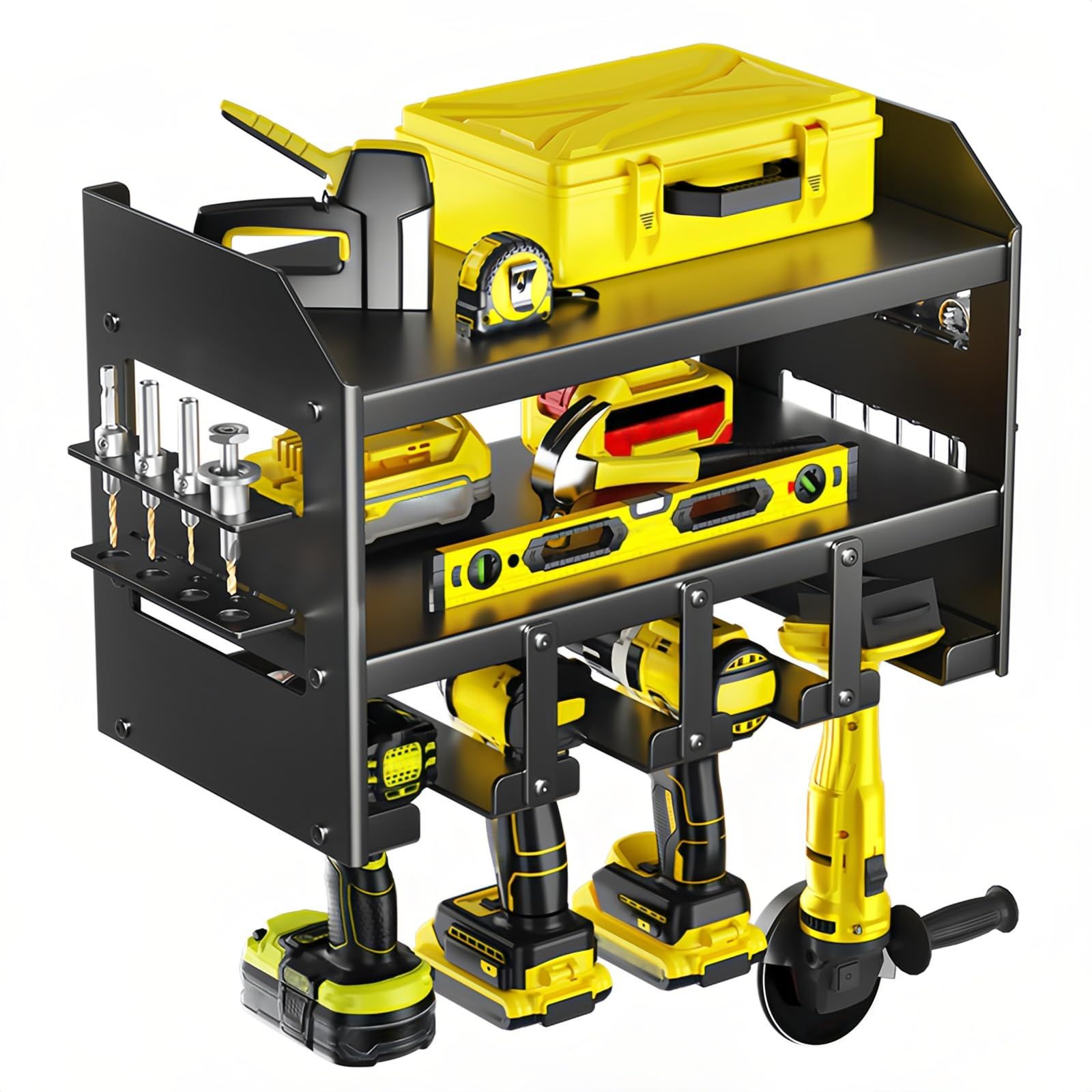壁掛け工具収納ラック 工具収納 電動工具ラック 工具棚 壁掛け ツールラック 3段式 電動工具 収納 多機能 電動ドリル収納ラック 頑丈 耐久性 倉庫 ガレージ 作業場 自宅 木工 小屋用ts