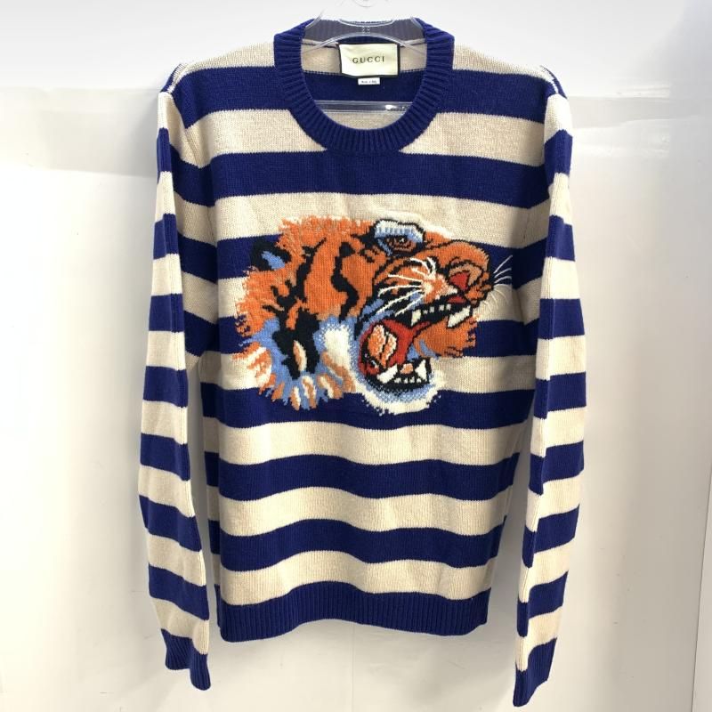 【中古】GUCCI タイガーヘッドボーダーニット サイズS グッチ[92]