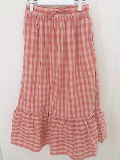 ◇ chocol raffine robe ショコラ フィネ ローブ チェック ロング フレア スカート サイズF レッド系 ベージュ レディース 【中古】 【1207040006293】