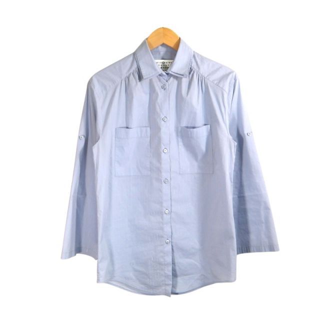 MASION MARGIELA 15aw 4 ROLL UP DOUBLE COLOR SHIRT BLUE サイズ40 S31DL0217 メゾンマルジェラ 4ロール アップ ダブル カラー シャツ トップス 大名店
