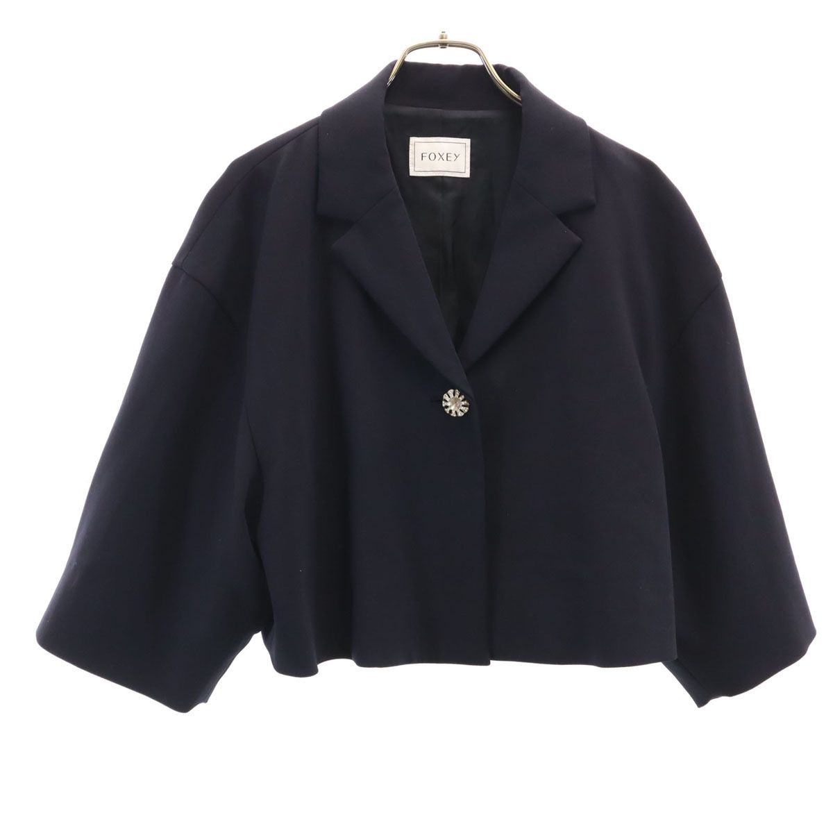FOXEY フォクシー 日本製 ショート丈 1B ジャケット 38 ネイビー レディース 古着