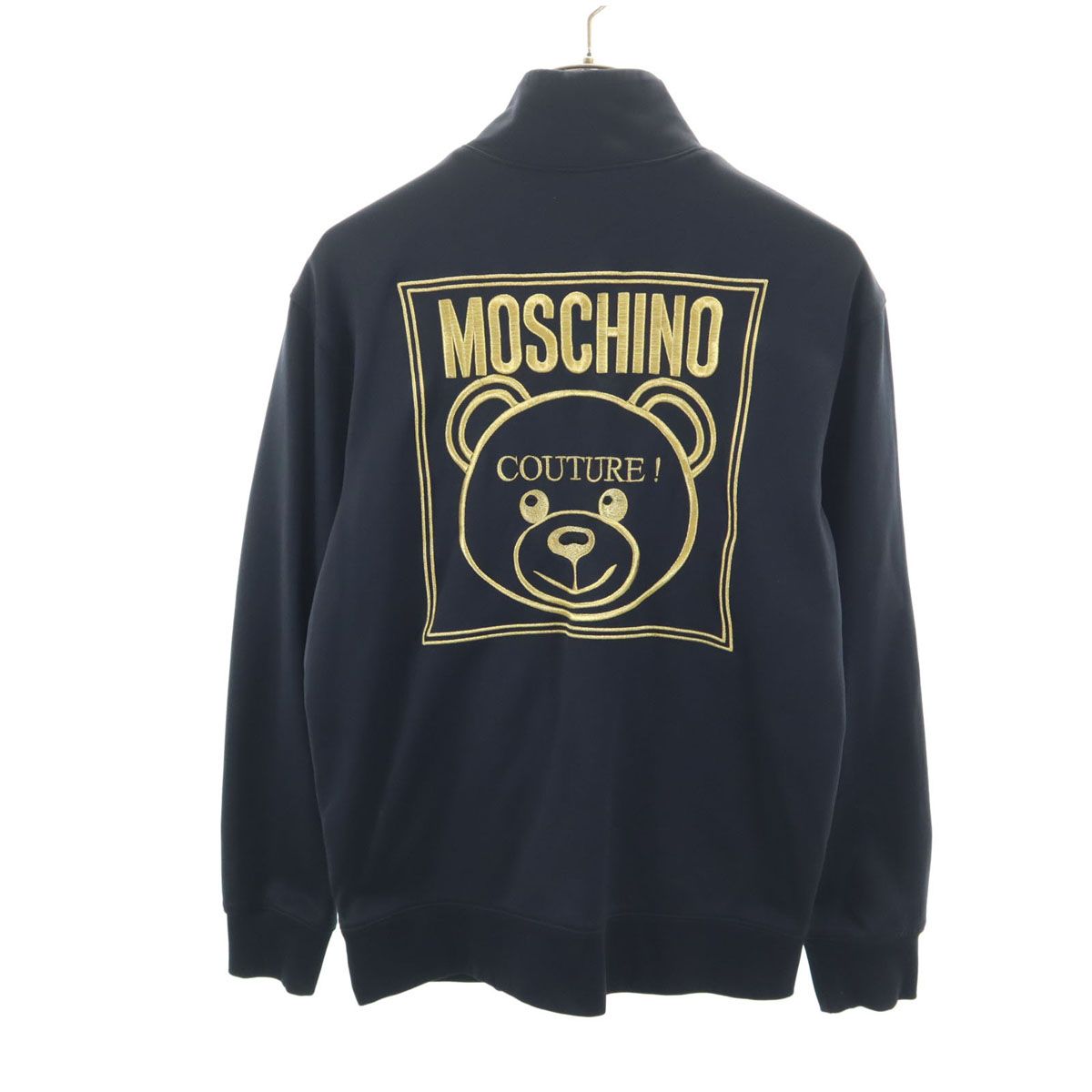 MOSCHINO モスキーノ イタリア製 バックロゴ刺繍 トラックジャケット 42 ブラック レディース 古着