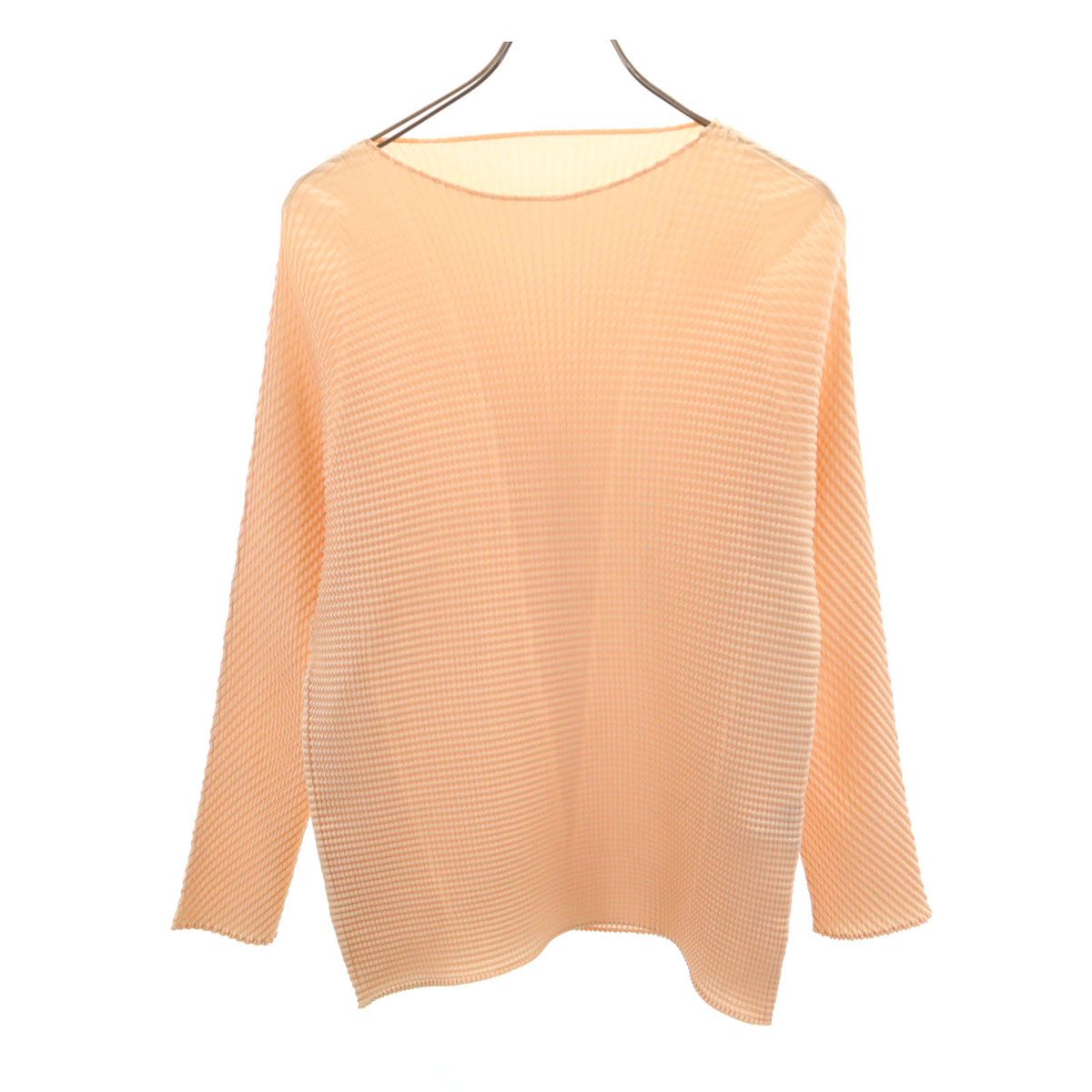 ISSEY MIYAKE イッセイミヤケ 90s オールド 長袖 プリーツ カットソー M ペールオレンジ レディース 古着