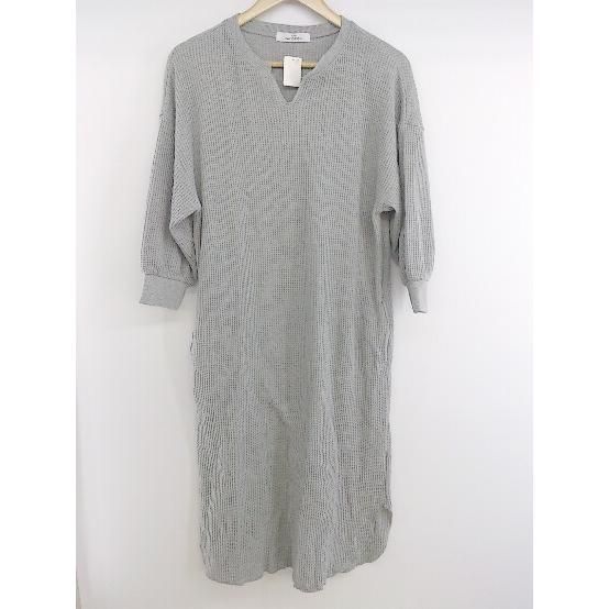 ◇ RAY CASSIN レイカズン Vネック サーマル 長袖 膝下丈 ワンピース サイズF グレー レディース P 【中古】 【1208240000609】