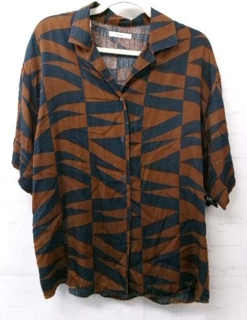 中古】anuke ｱﾝﾇｰｸ ｼﾞｵﾒﾄﾘｯｸｻﾃﾝｼｬﾂ Geometric Satin Shirts 半袖 ｵｰﾌﾟﾝ