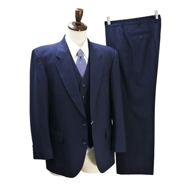 BLUE HILLS 3ピース 2つボタン シングルスーツ 袖口3つボタン AB4 M ダークネイビー ワンタック 春秋冬 0110 271 330 6ND126 【送料無料】【中古】【メンズビジネス】202604