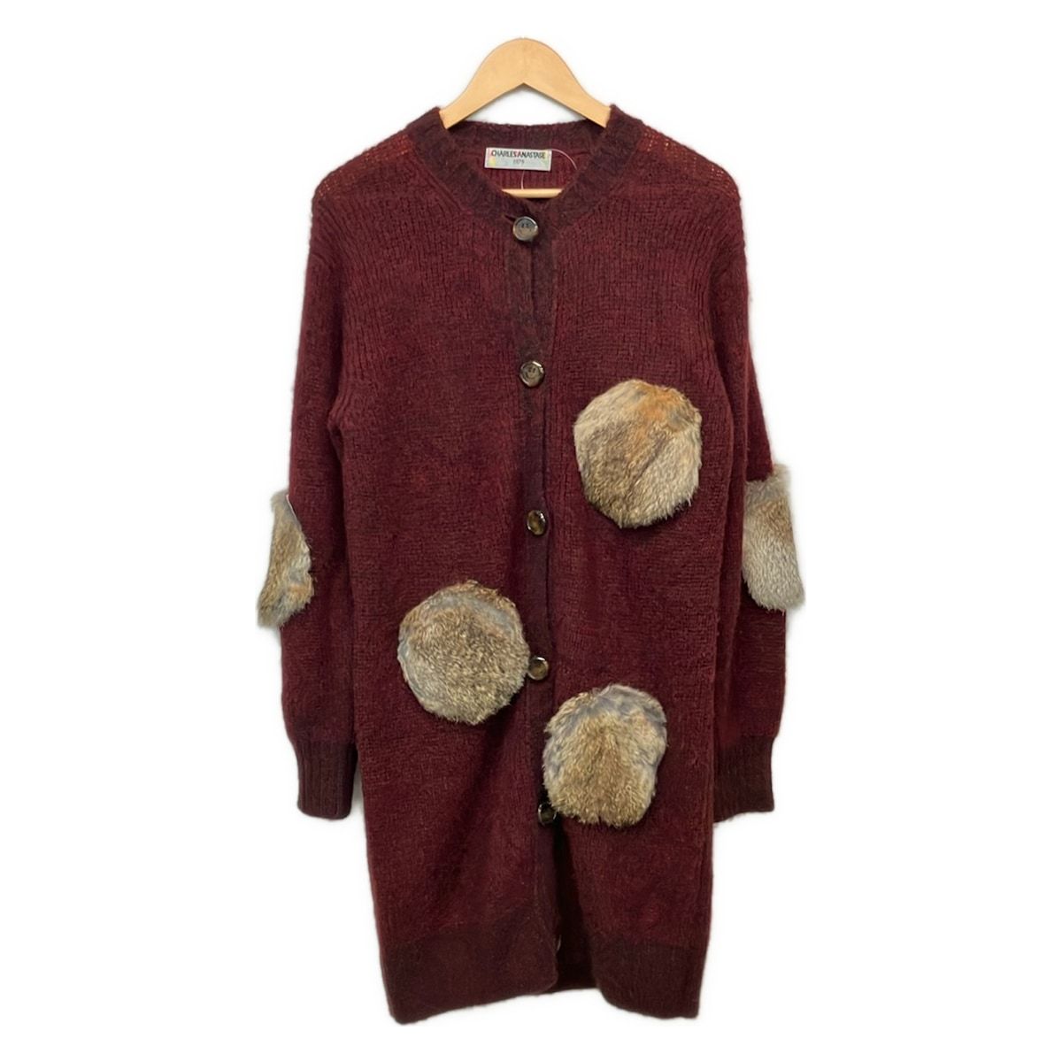 Charles Anastase(シャルルアナスタス) カーディガン サイズS レディース - ボルドー×グレーベージュ 長袖/ラビット(ラパン)/ロング丈