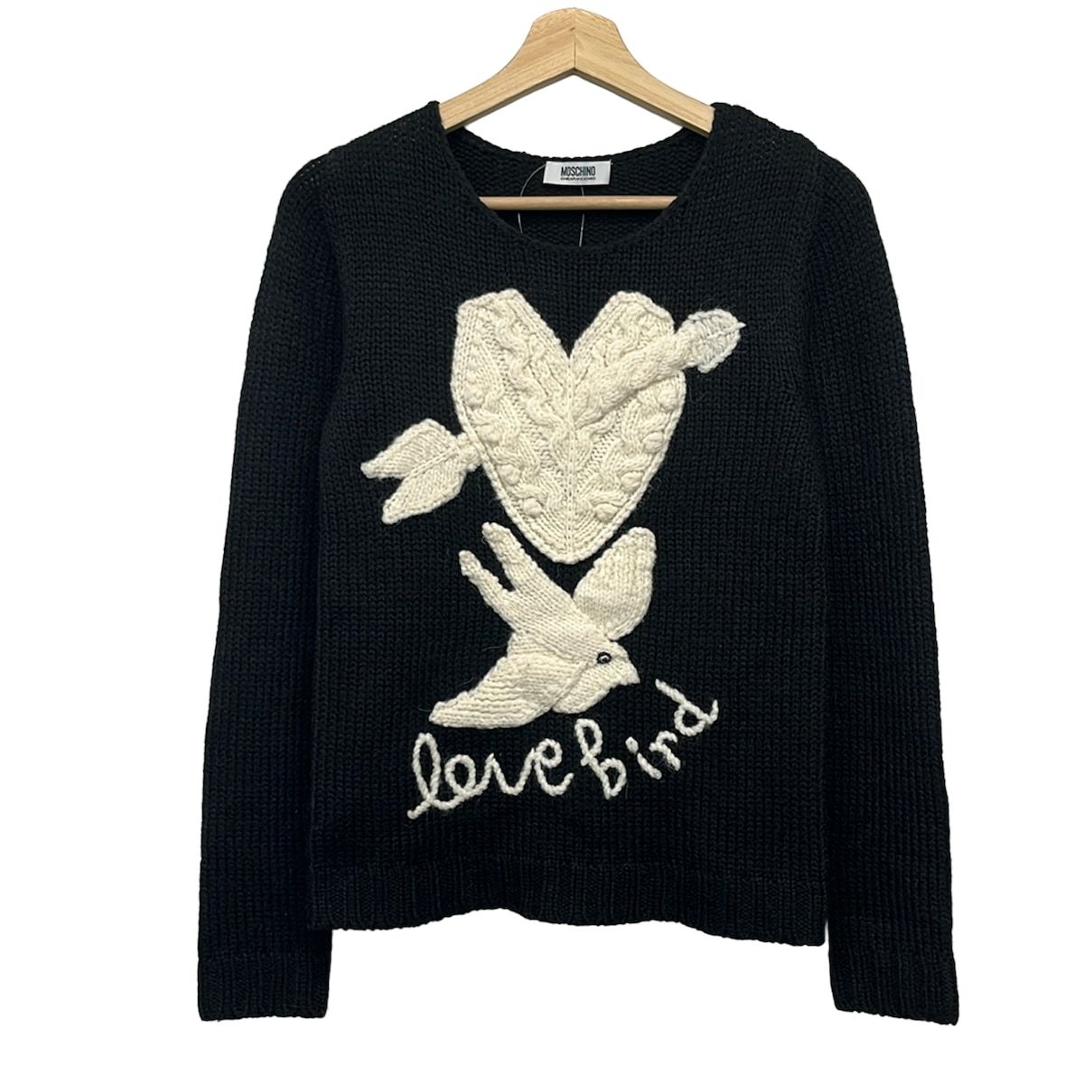 MOSCHINO CHEAP&CHIC(モスキーノ チープ&シック) 長袖セーター サイズI 42 レディース美品 - 黒×アイボリー クルーネック/ハート/鳥